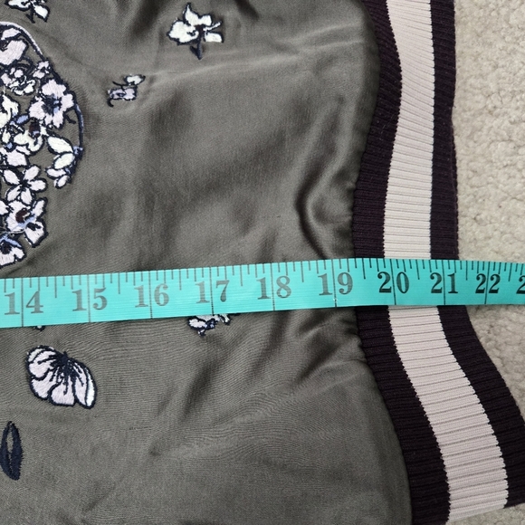TALULA Aritzia Floral and Skull Embroidered Green Bomber Jacket. Small - Picture 16 of 16